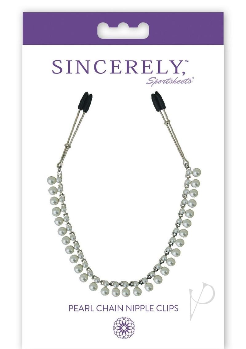 Sincerely Pearl Chain Nipple Clips - Silver/White - 20in