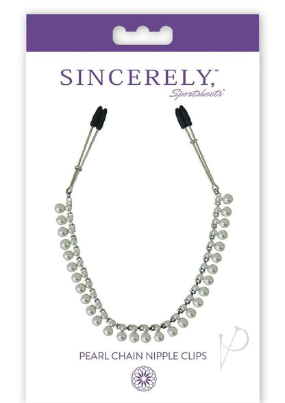 Sincerely Pearl Chain Nipple Clips - Silver/White - 20in