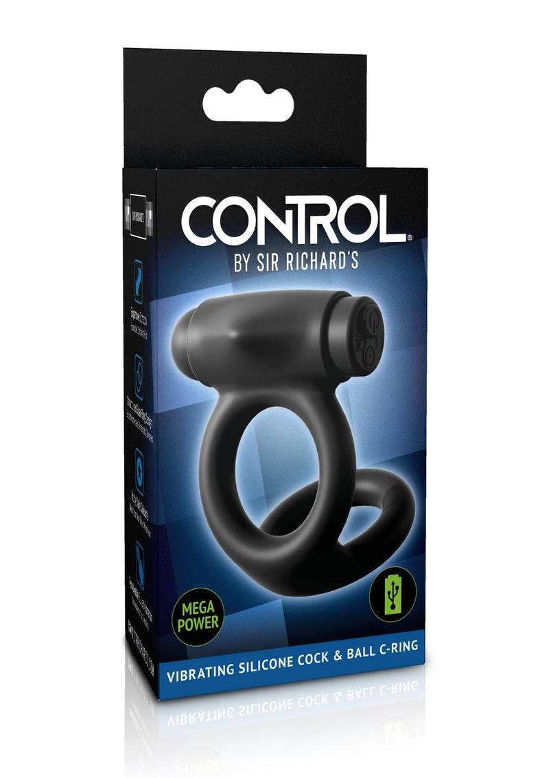 Sir Richard's Control Rechargeable Vibrating Silicone Cock and Ball Cock Ring - Black