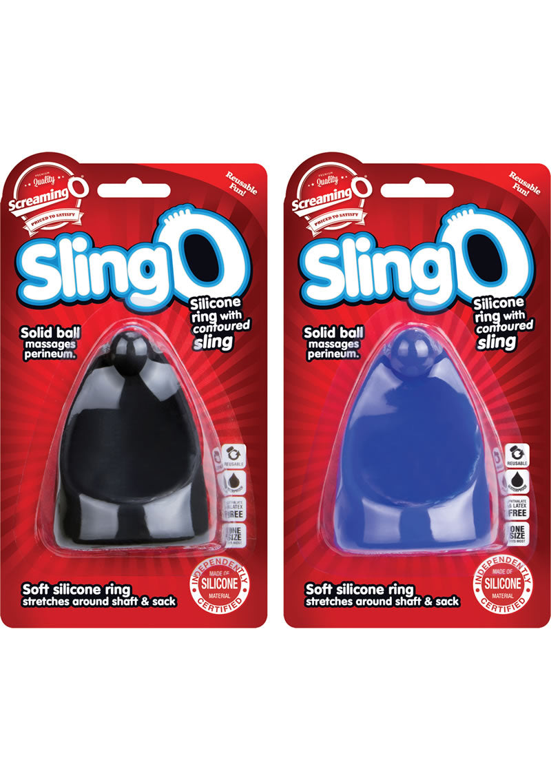 Sling O Silicone Ring with Contoured Sling Cock Rings Waterproof - Assorted Colors - 6 Each Per Box
