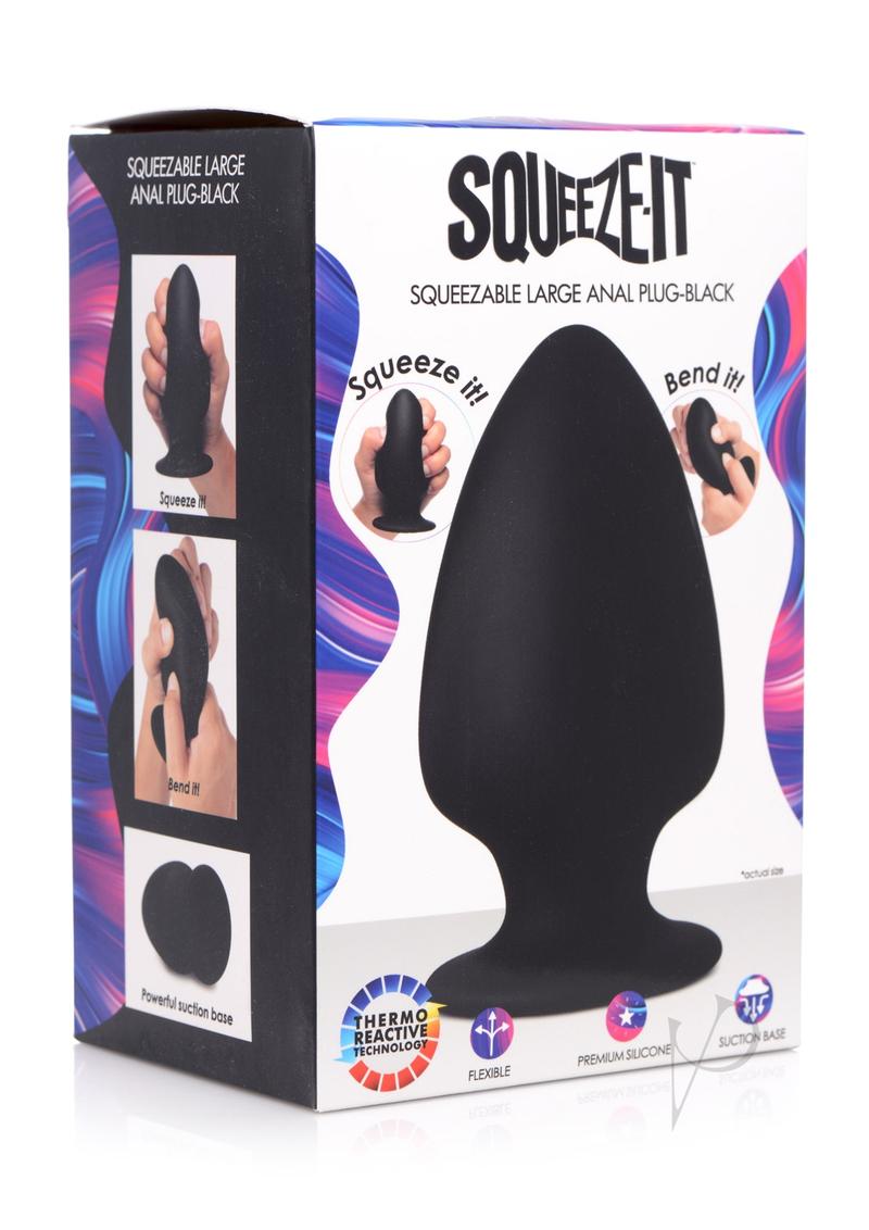 Squeeze-It Squeezable Silicone Anal Plug - Black - Large