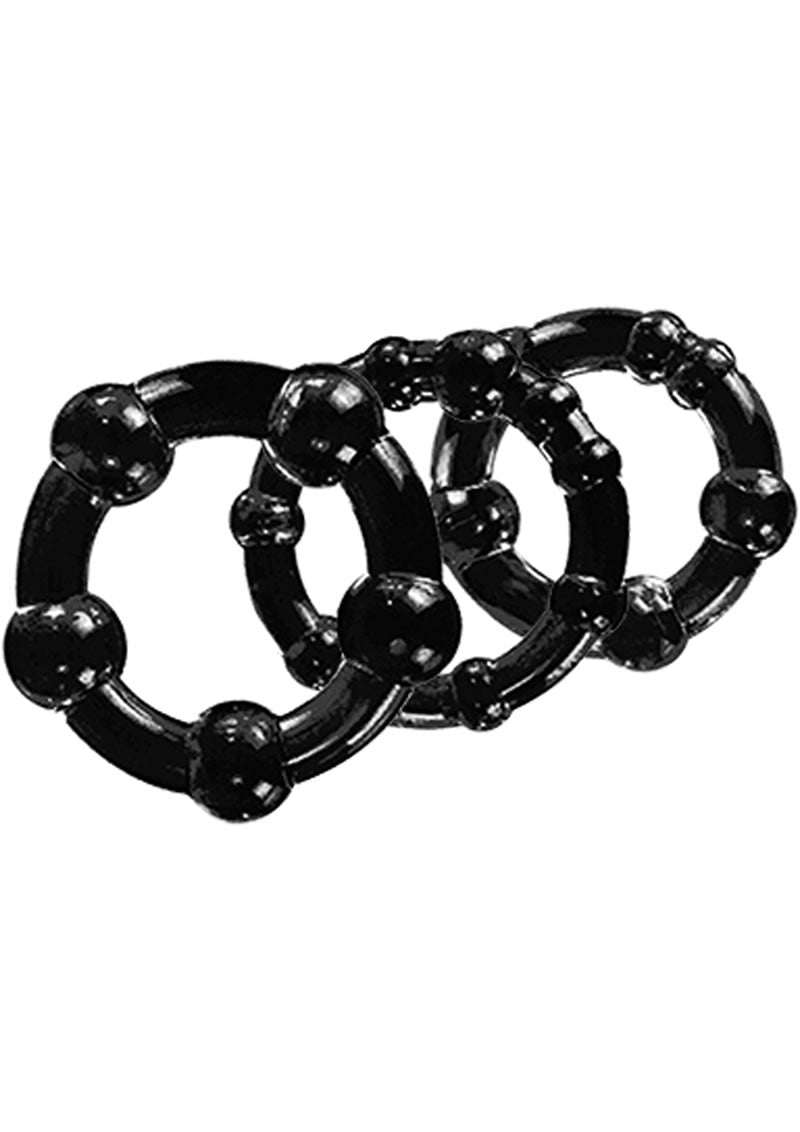 Stay Hard Beaded Cock Rings (3 Sizes - Black