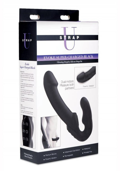 Strap U Evoke Super Charged Rechargeable Silicone Vibrating Strapless Strap-On - Black