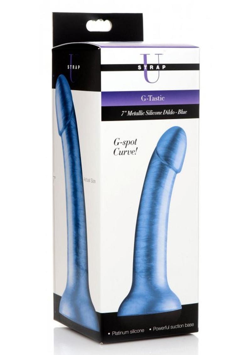 Strap U G-Tastic Metallic Silicone Dildo - Blue - 7in