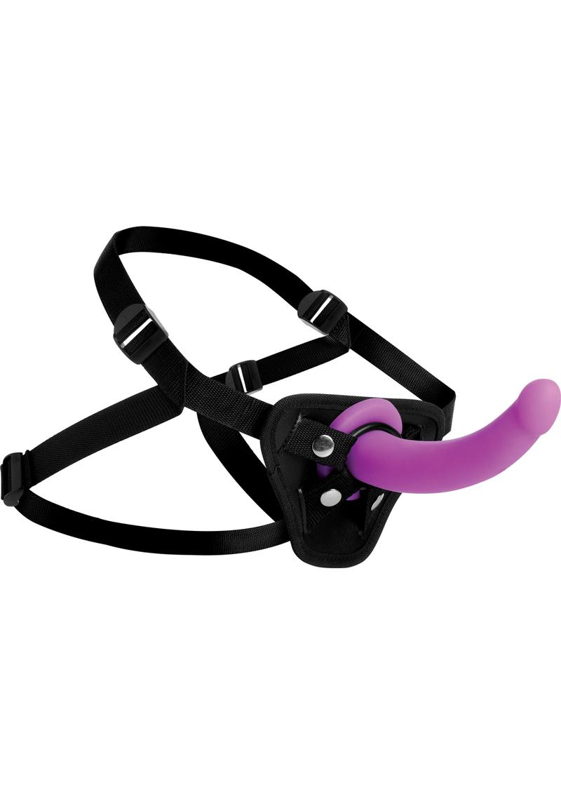 Strap U Navigator Silicone G-Spot 7in Dildo with Harness - Purple