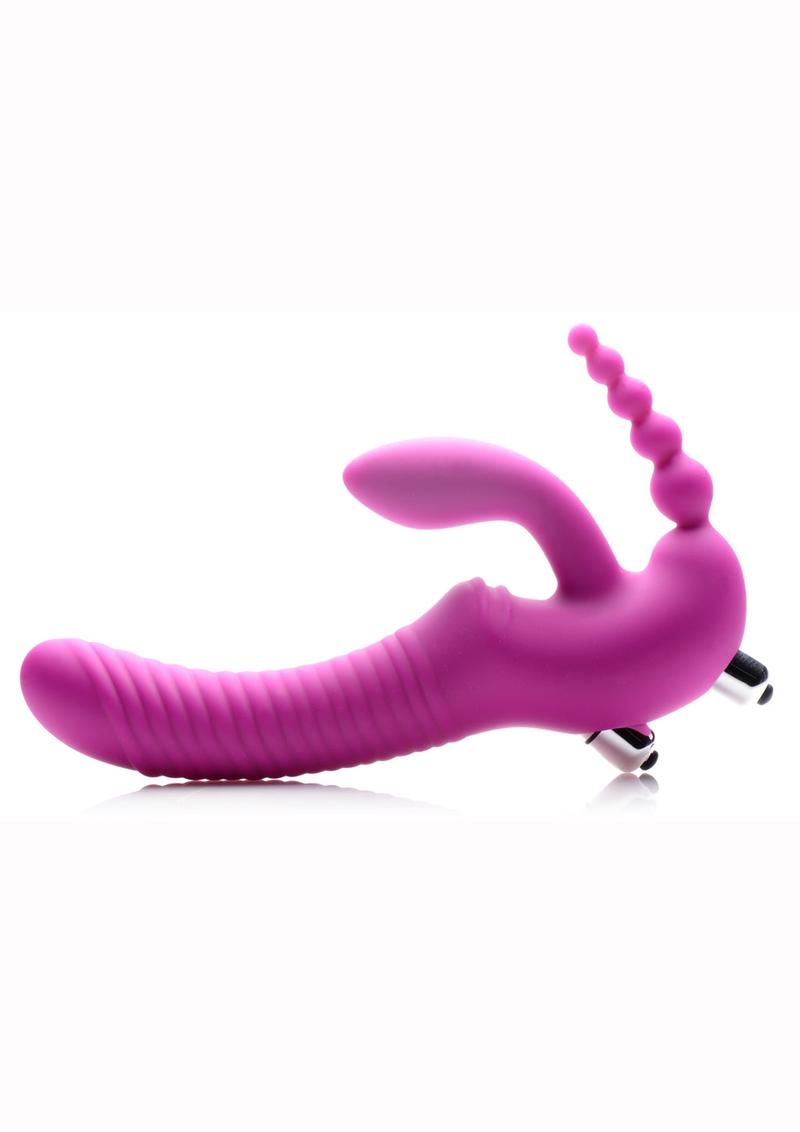 Strap U Regal Rider Vibrating Silicone Strapless Strap-On Triple G 6in Dildo - Purple