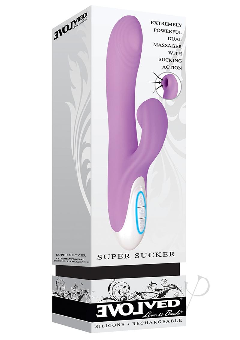 Super Sucker Rechargeable Silicone G-Spot Vibrator with Clitoral Stimulator - Pink/Purple