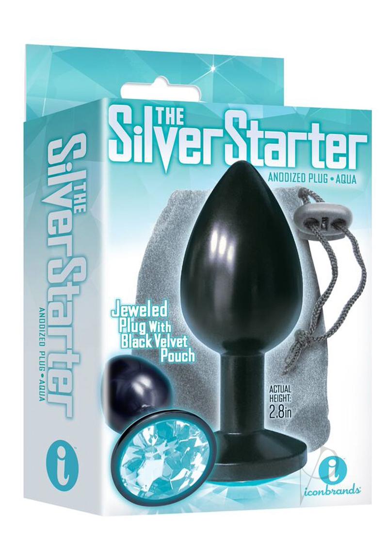 The 9's - The Silver Starter Bejeweled Annodized Stainless Steel Plug - Aqua/Black/Blue