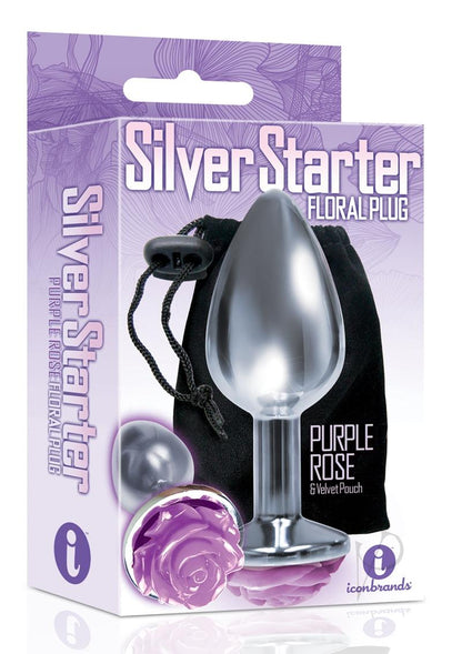 The 9's - The Silver Starter Rose Stainless Steel Butt Plug - Purple