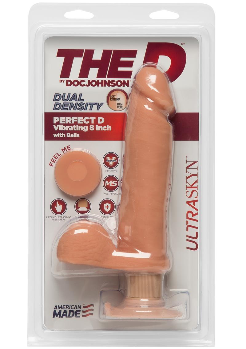 The D Perfect D Ultraskyn Vibrating Dildo with Balls - Vanilla - 8in