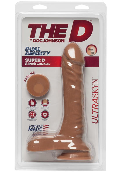 The D Super D Ultraskyn Dildo with Balls - Brown/Caramel - 8in