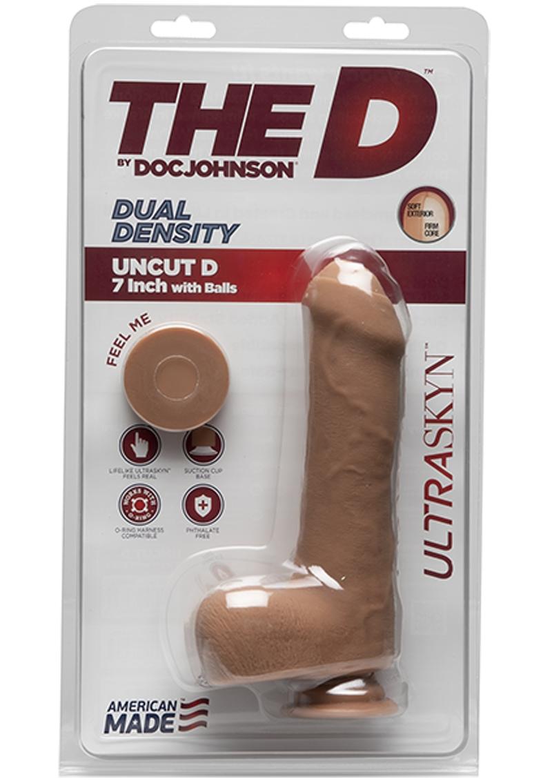 The D Uncut D Ultraskyn Dildo with Balls - Brown/Caramel - 7in