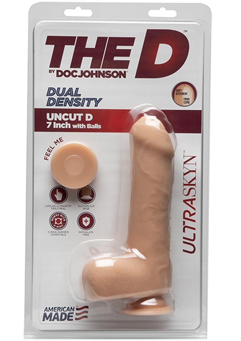 The D Uncut D Ultraskyn Dildo with Balls - Flesh/Vanilla - 7in