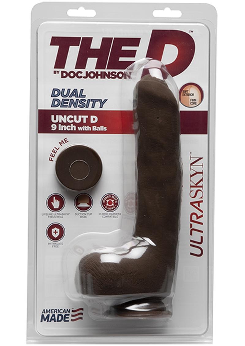 The D Uncut D Ultraskyn Dildo with Balls - Chocolate - 9in