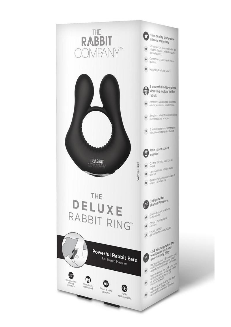 The Deluxe Rabbit Ring Rechargeable Silicone Couples Ring - Black