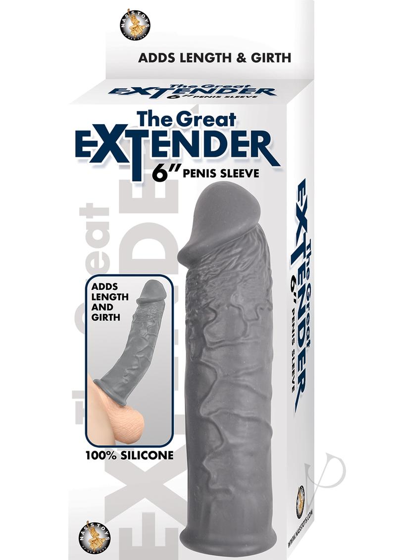 The Great Extender Silicone Penis Sleeve - Gray/Grey - 6in