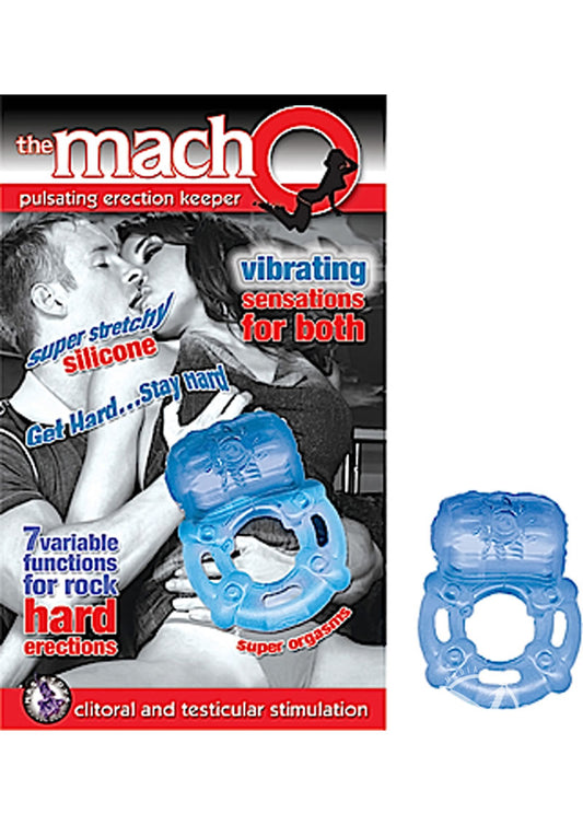 The Macho Erection Keeper Silicone Vibrating Cock Ring - Blue