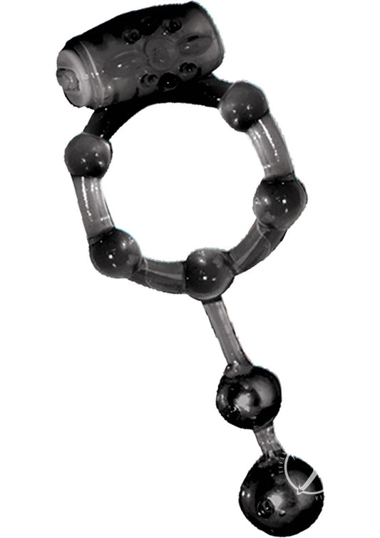 The Macho Stallions Vibrating Erection Keeper Cock Ring with Dangling Ball Bangers - Black