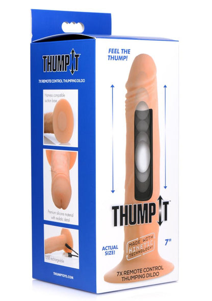 Thump It Rechargeable Silicone Thumping (Small) 7in Dildo with Remote Control - Vanilla - Small