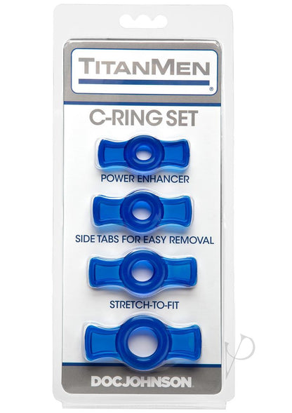 Titanmen Stretch-To-Fit Cock Rings - Blue - 4 Piece Kit