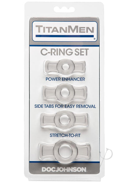 Titanmen Stretch-To-Fit Cock Rings - Clear - 4 Piece Kit