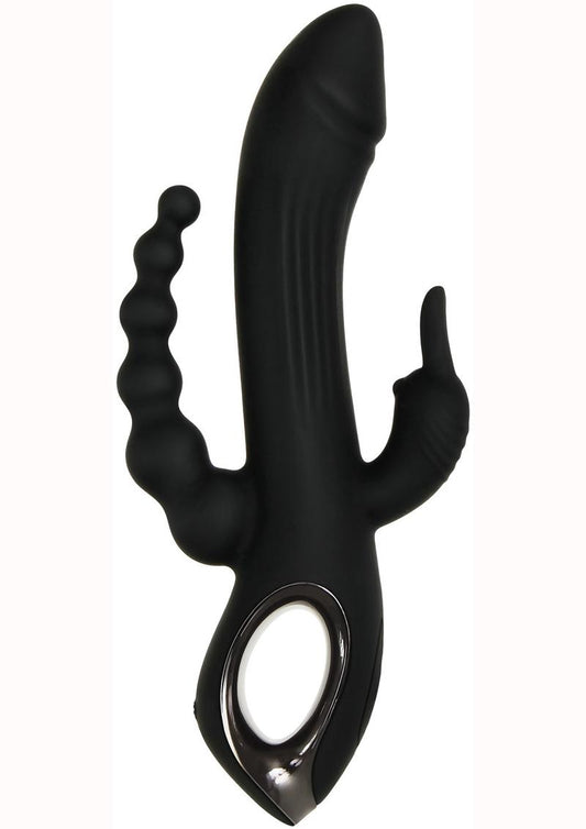 Trifecta Rechargeable Silicone Rabbit Vibrator - Black