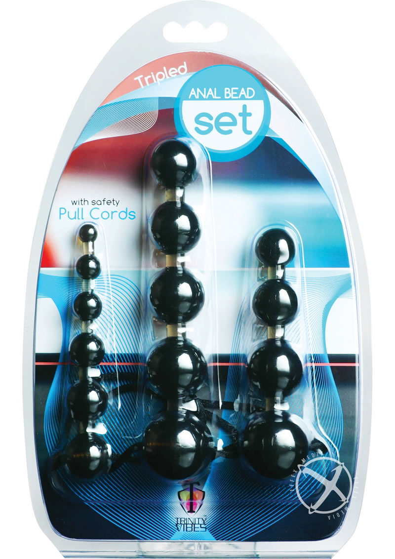 Trinity Men Beaded Anal Trainer - Black - 3 Piece/Set