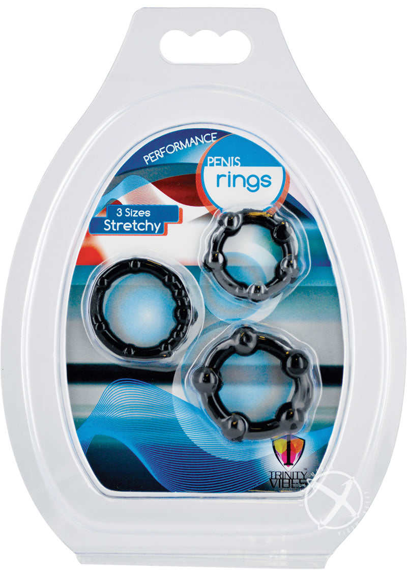 Trinity Men Performance Erection Cock Rings - Black - 3 Pack