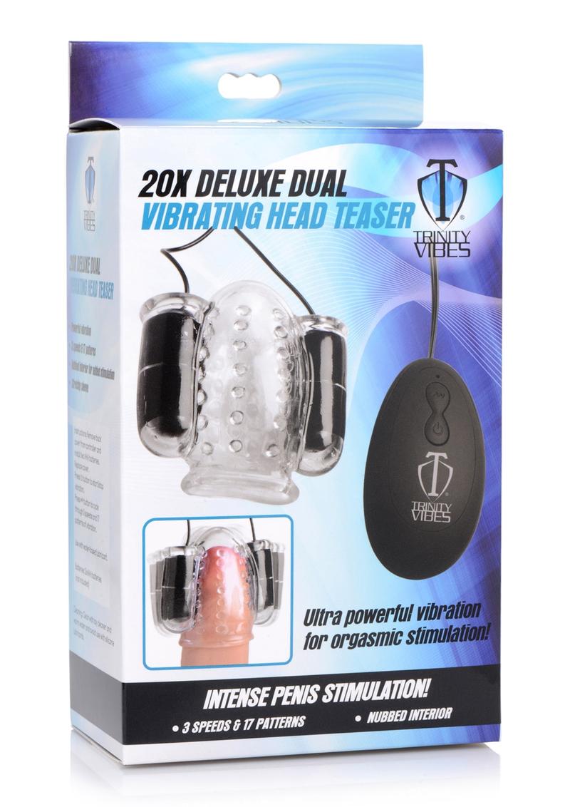 Trinity Men Twin Bullet Penis Head Teaser with Remote Control - Clear