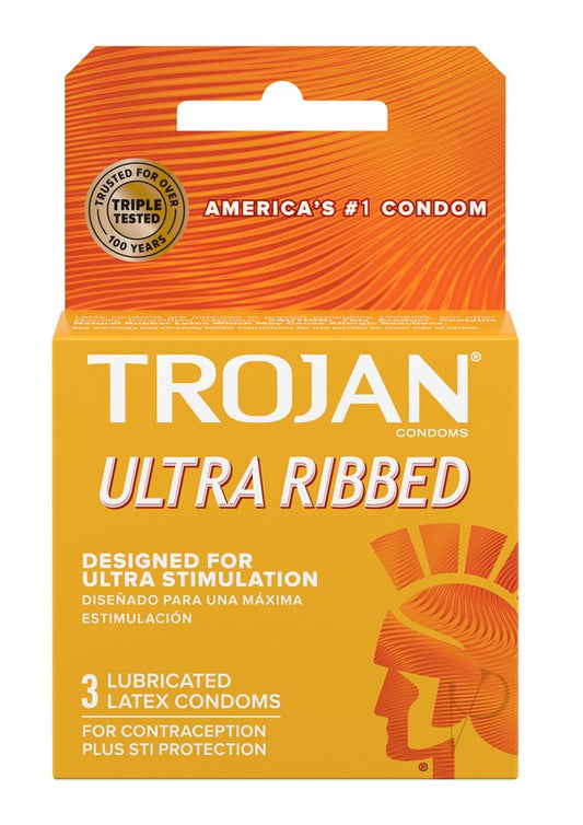 Trojan Condom Stimulations Ultra Ribbed Lubricated - 3 Pack