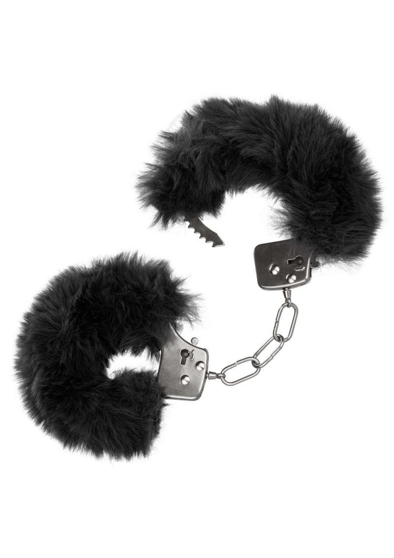 Ultra Fluffy Furry Cuffs - Black/Metal