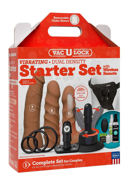 Vac-U-Lock Vibrating Dual Density Starter Set with Remote Control - Brown/Caramel