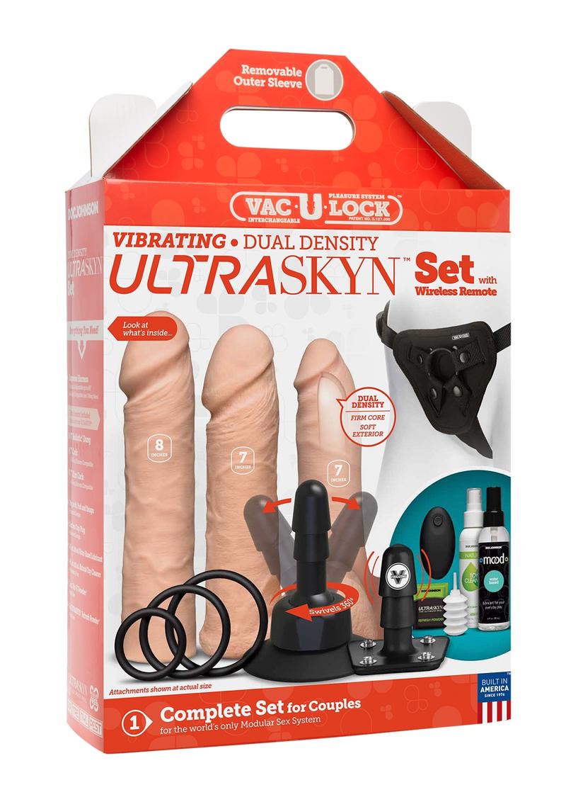 Vac-U-Lock Vibrating Dual Density Ultraskyn Set with Remote Control - Flesh/Vanilla