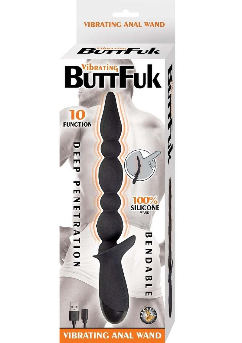 Vibrating Buttfuk Rechargeable Silicone Anal Wand - Black