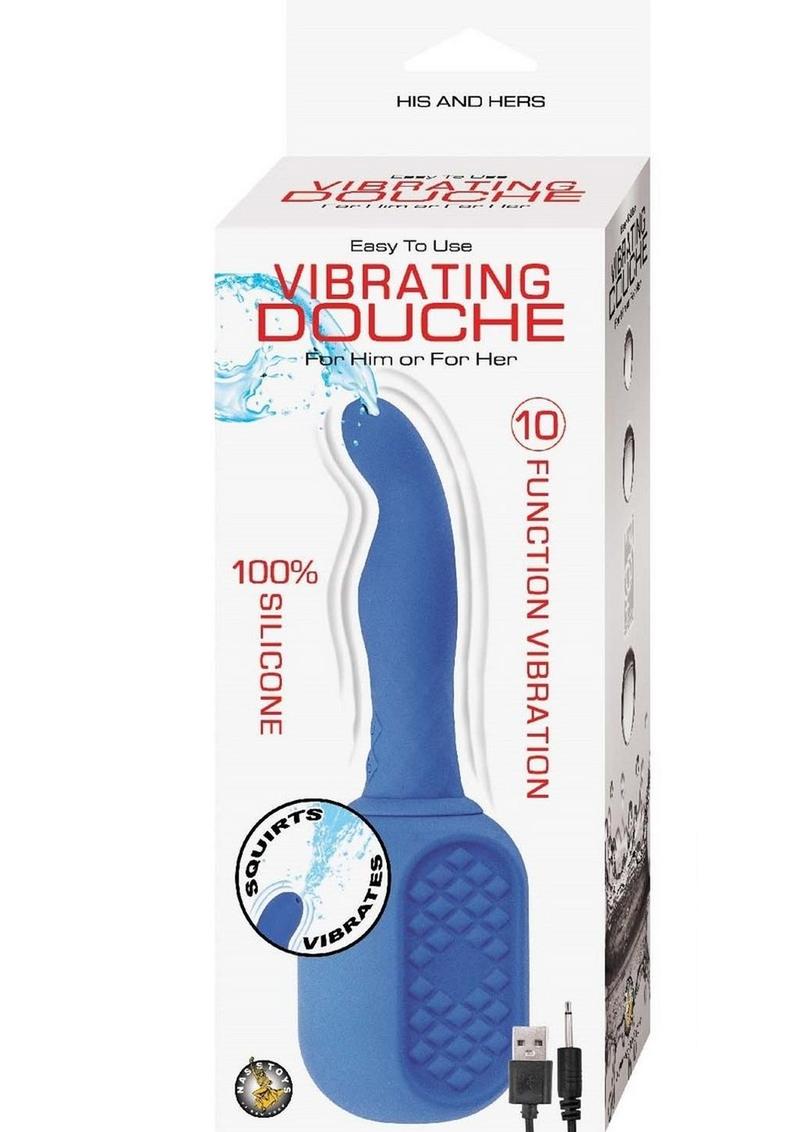 Vibrating Douche Rechargeable Silicone Anal Douche - Blue