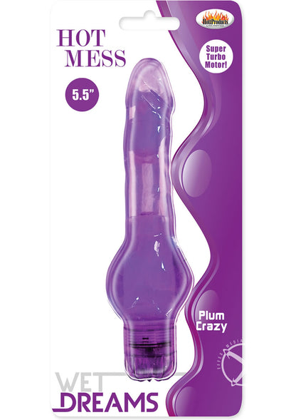 Wet Dreams Hot Mess Vibrating Dildo - Purple - 5.5in