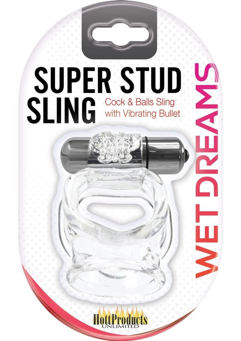 Wet Dreams Vibrating Super Stud Sling Silicone Cock Ring Waterproof - Clear