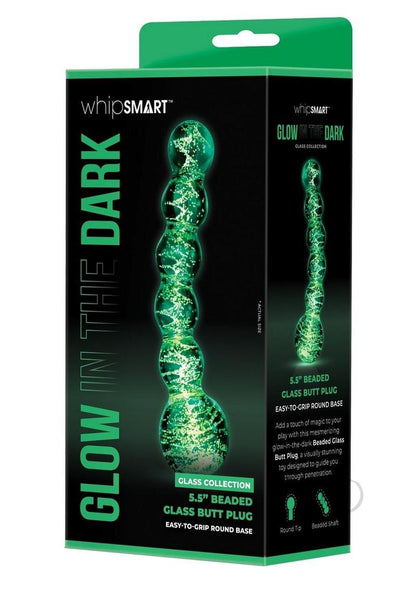 WhipSmart Beaded Glass Butt Plug - Clear/Glow In The Dark - 5.5in