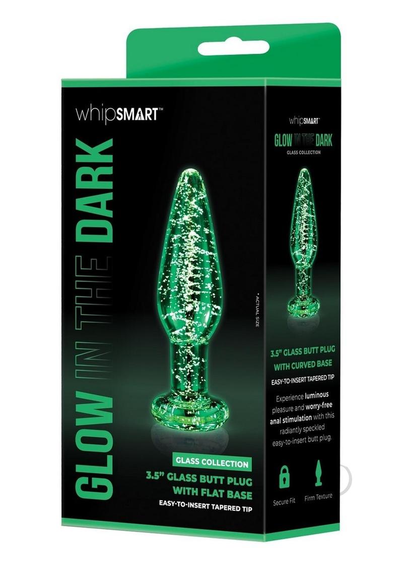 WhipSmart Glass Butt Plug with Flat Base - Clear/Glow In The Dark - 3.5in