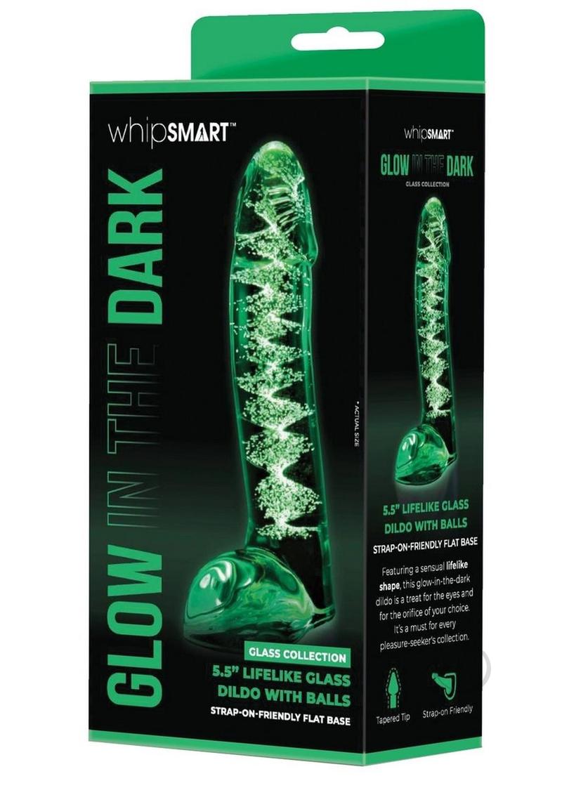 WhipSmart Lifelike Glass Dildo with Balls - Clear/Glow In The Dark - 5.5in