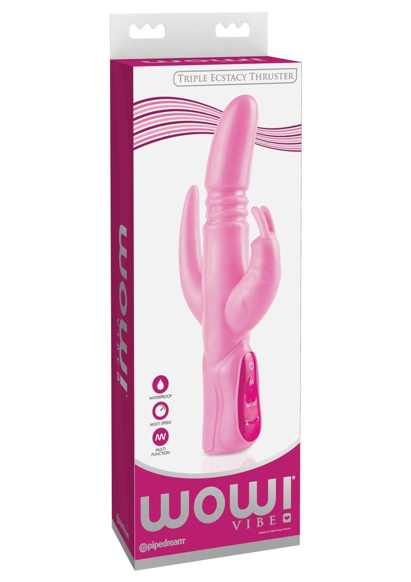 Wow! Vibe Triple Ecstacy Thruster Silicone Rabbit Vibrator - Pink