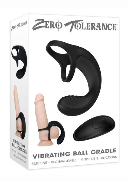 Zero Tolerance Vibrating Ball Cradle Silicone Rechargeable Cock Ring with Remote Control - Black